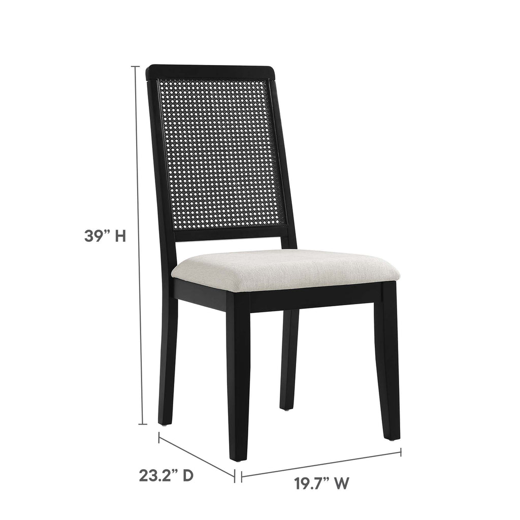 Arlo Faux Rattan and Wood Dining Side Chairs Set of 2 - Black Black Heathered Weave Ivory