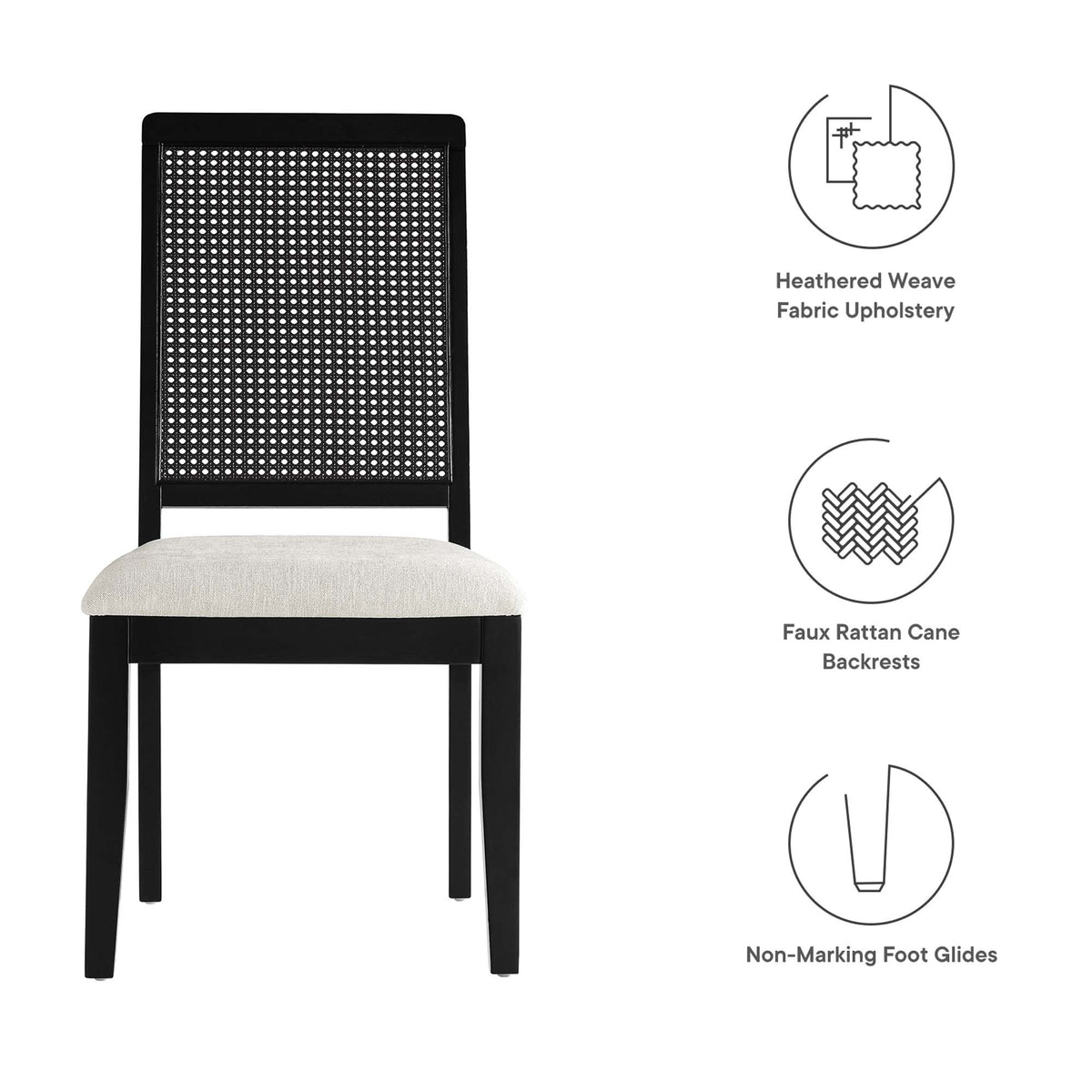 Arlo Faux Rattan and Wood Dining Side Chairs Set of 2 - Black Black Heathered Weave Ivory