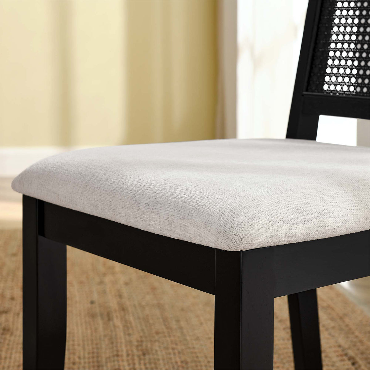 Arlo Faux Rattan and Wood Dining Side Chairs Set of 2 - Black Black Heathered Weave Ivory