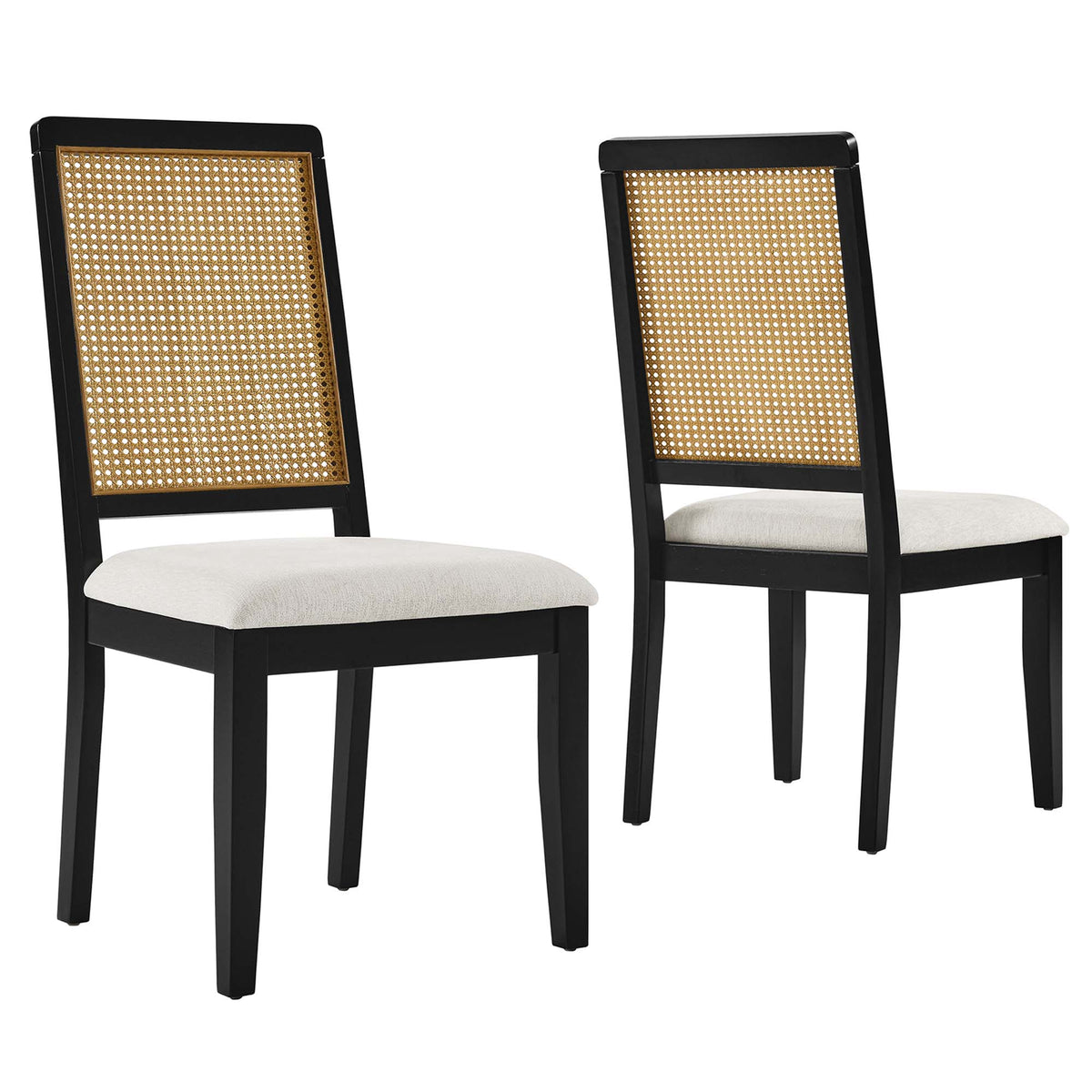 Arlo Faux Rattan and Wood Dining Side Chairs Set of 2 - Black Natural Heathered Weave Ivory