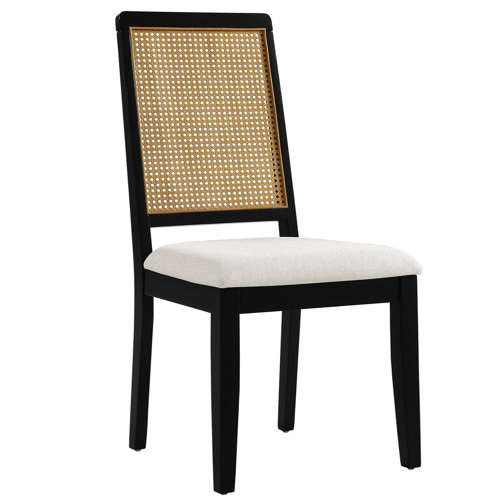 Arlo Faux Rattan and Wood Dining Side Chairs Set of 2 - Black Natural Heathered Weave Ivory