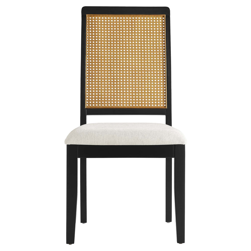 Arlo Faux Rattan and Wood Dining Side Chairs Set of 2 - Black Natural Heathered Weave Ivory