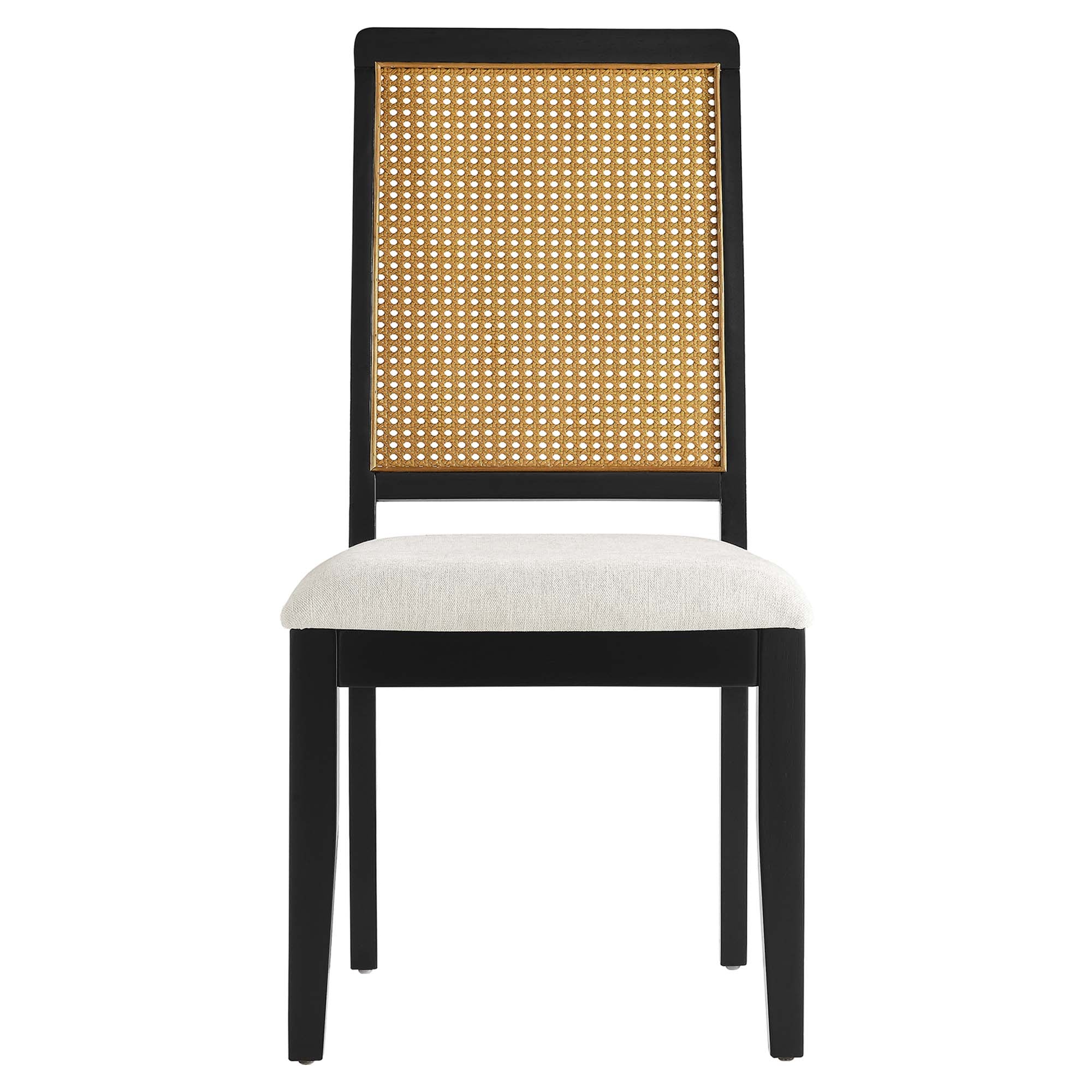 Arlo Faux Rattan and Wood Dining Side Chairs Set of 2 - Black Natural Heathered Weave Ivory