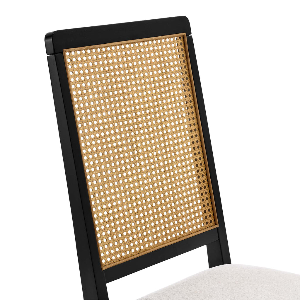 Arlo Faux Rattan and Wood Dining Side Chairs Set of 2 - Black Natural Heathered Weave Ivory