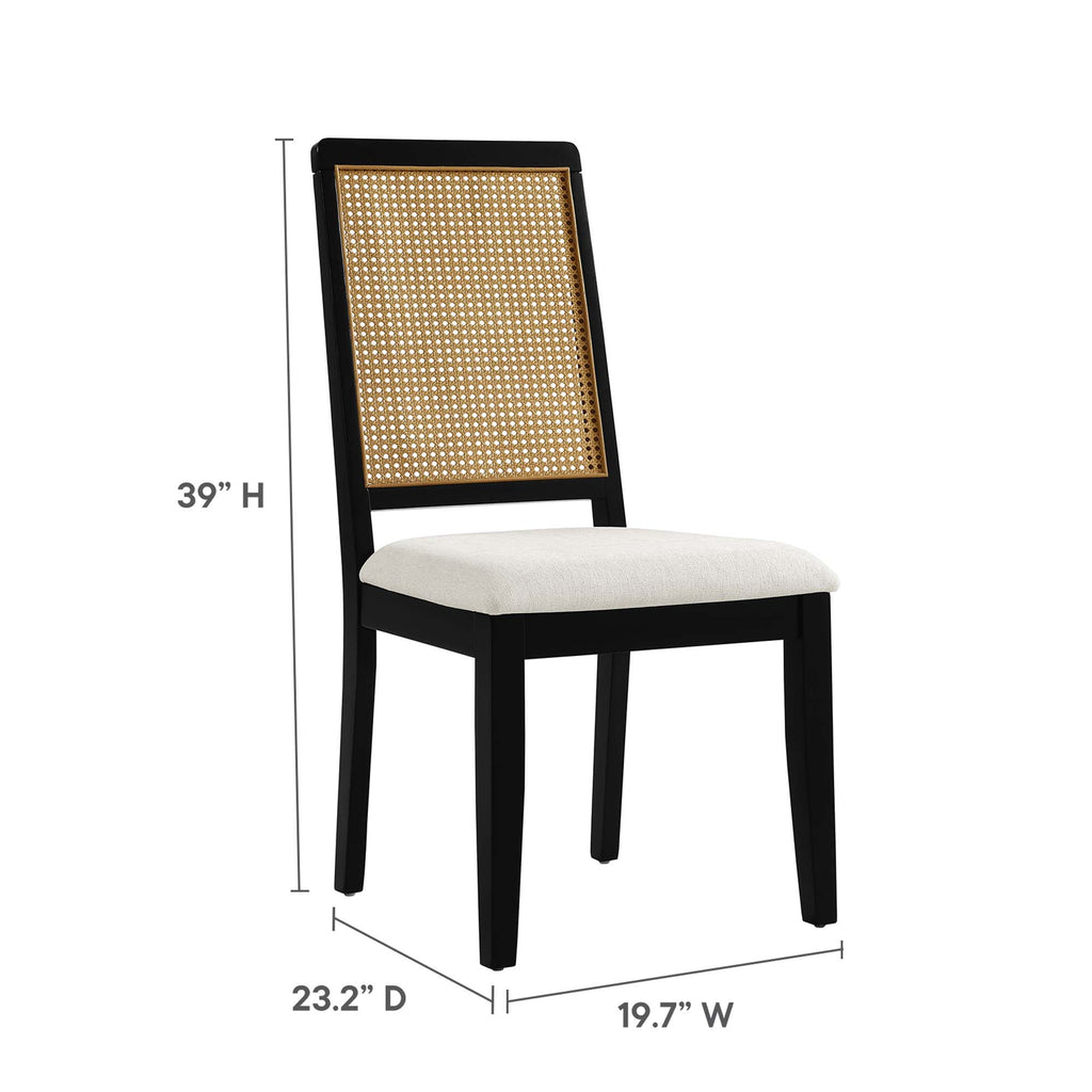 Arlo Faux Rattan and Wood Dining Side Chairs Set of 2 - Black Natural Heathered Weave Ivory