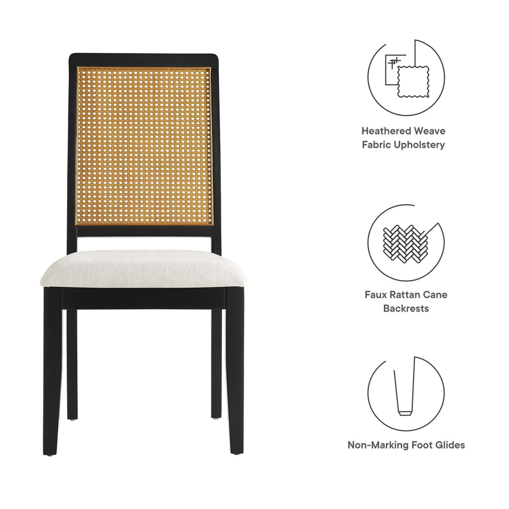 Arlo Faux Rattan and Wood Dining Side Chairs Set of 2 - Black Natural Heathered Weave Ivory