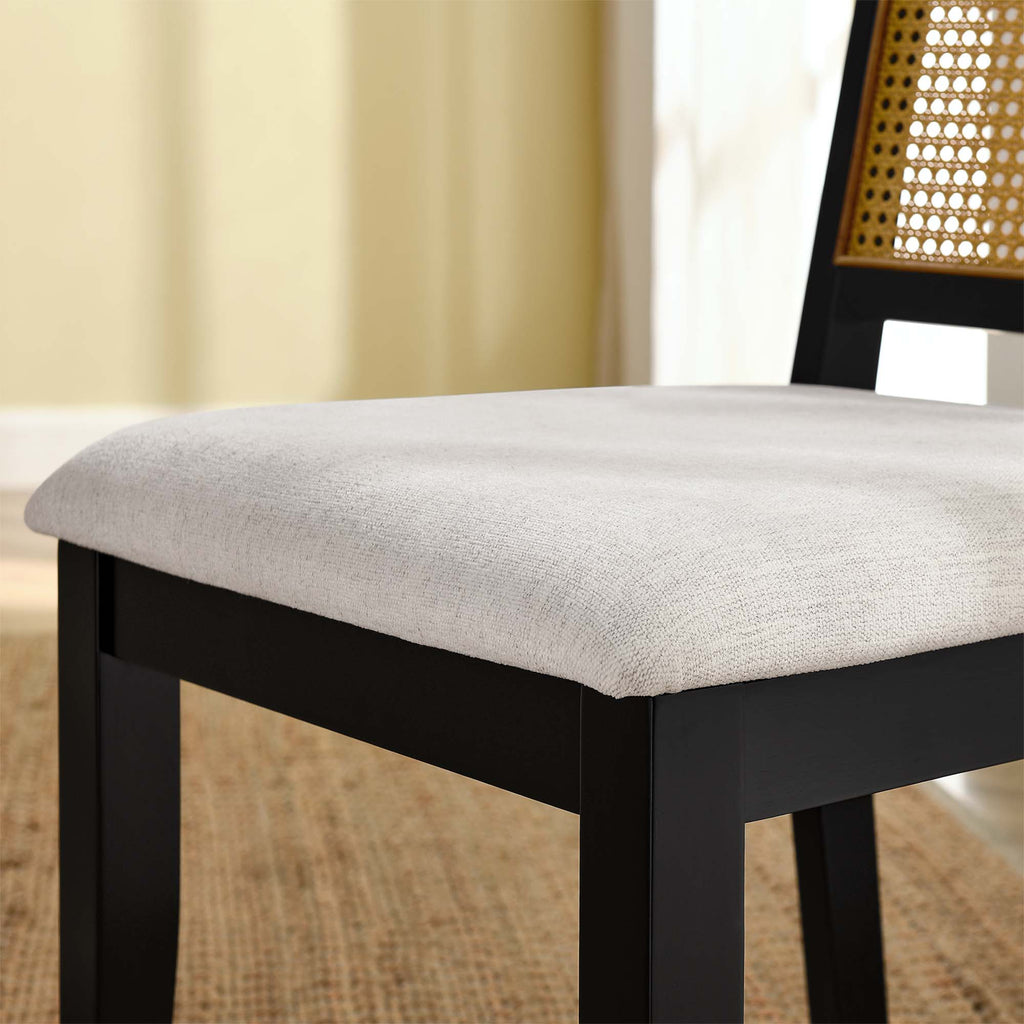 Arlo Faux Rattan and Wood Dining Side Chairs Set of 2 - Black Natural Heathered Weave Ivory