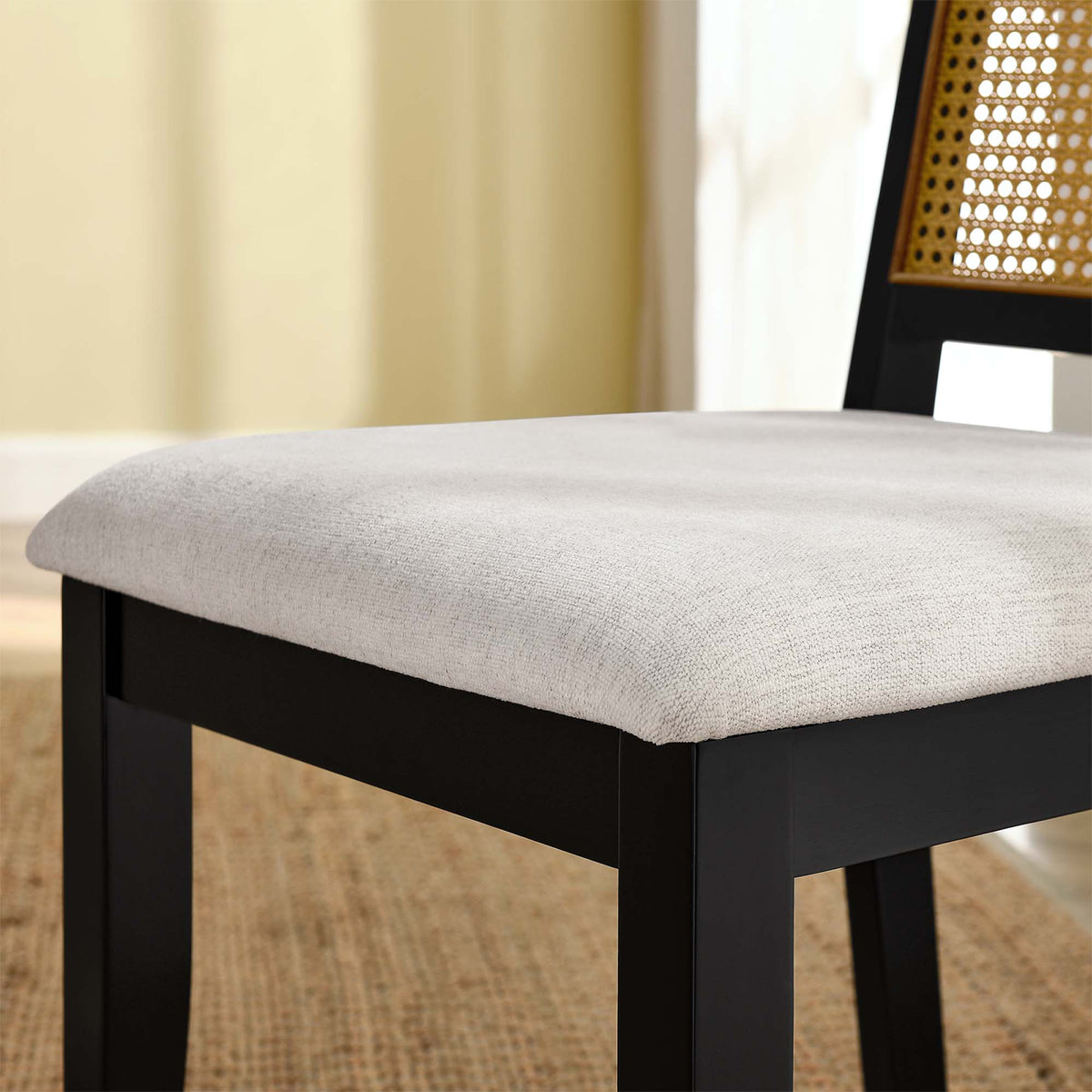Arlo Faux Rattan and Wood Dining Side Chairs Set of 2 - Black Natural Heathered Weave Ivory