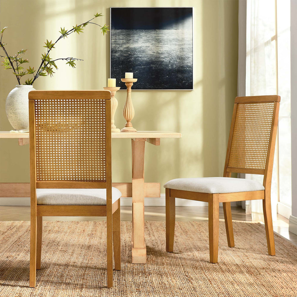 Arlo Faux Rattan and Wood Dining Side Chairs Set of 2 - Natural Natural Heathered Weave Light Beige
