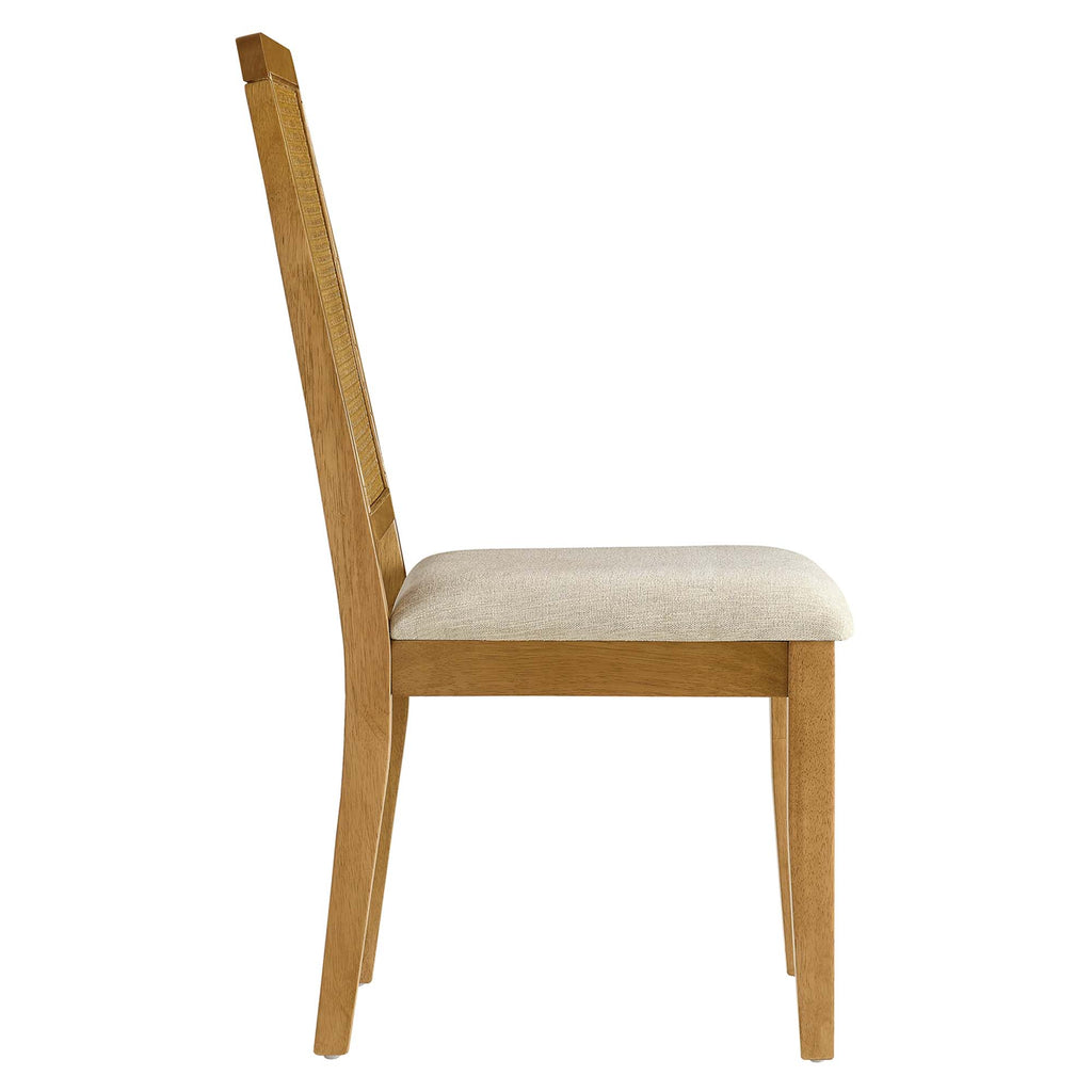 Arlo Faux Rattan and Wood Dining Side Chairs Set of 2 - Natural Natural Heathered Weave Light Beige