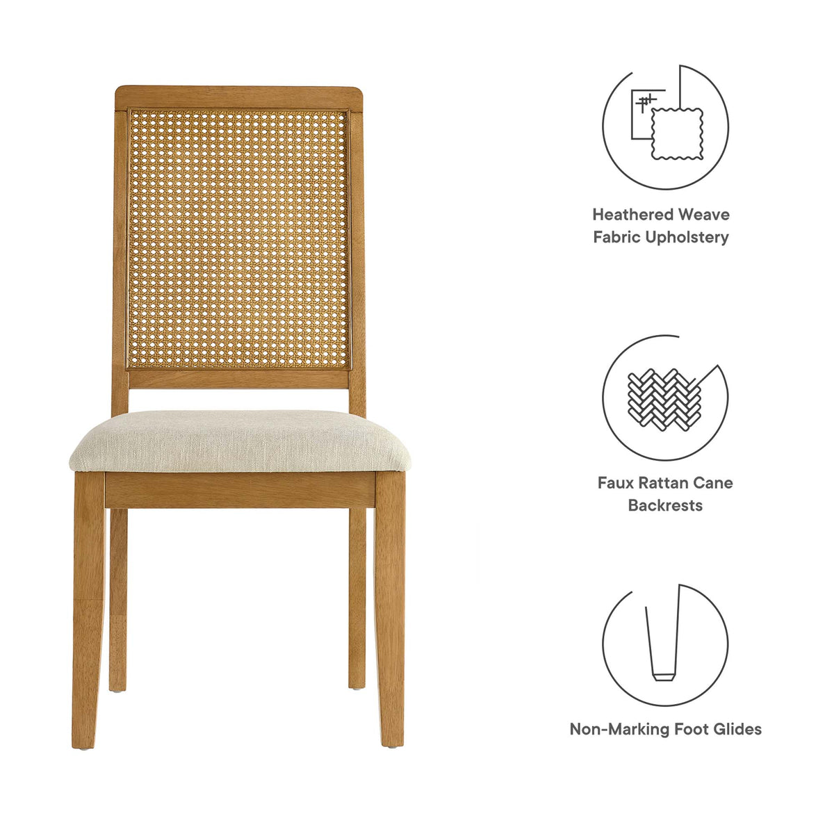 Arlo Faux Rattan and Wood Dining Side Chairs Set of 2 - Natural Natural Heathered Weave Light Beige