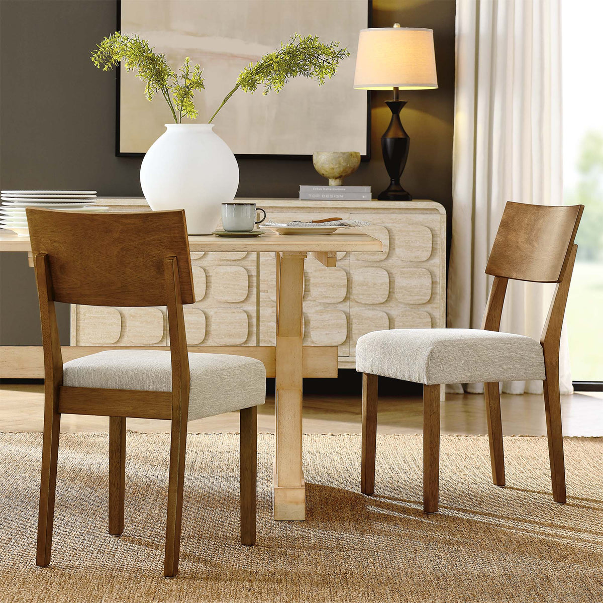 Pax Wood Dining Side Chairs Set of 2 - Acorn Heathered Weave Light Beige
