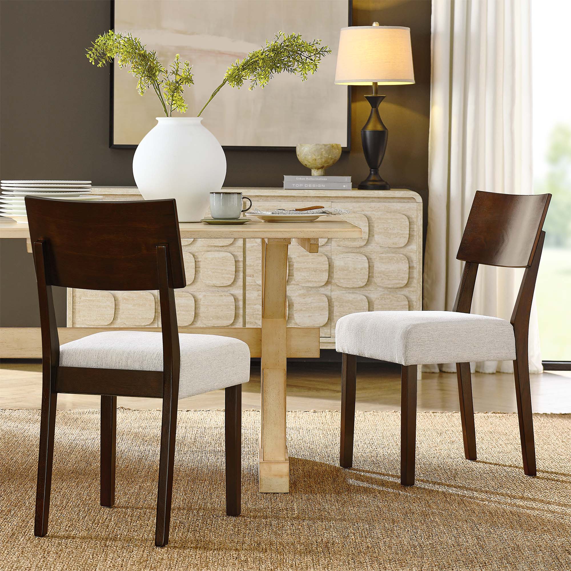 Pax Wood Dining Side Chairs Set of 2 - Walnut Heathered Weave Ivory