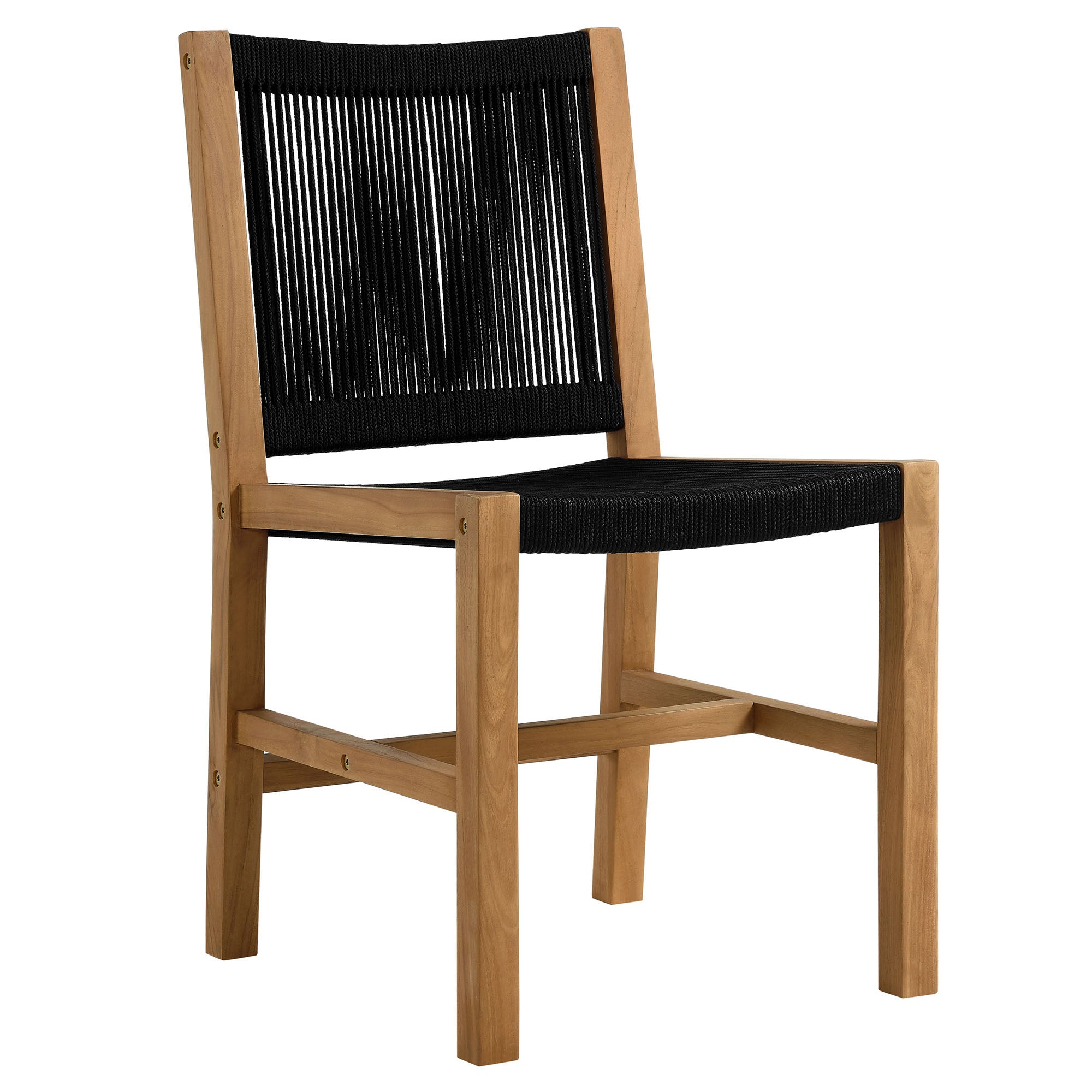 Vienna Outdoor Patio Teak and Rope Armless Dining Chairs Set of 2 - Natural Black