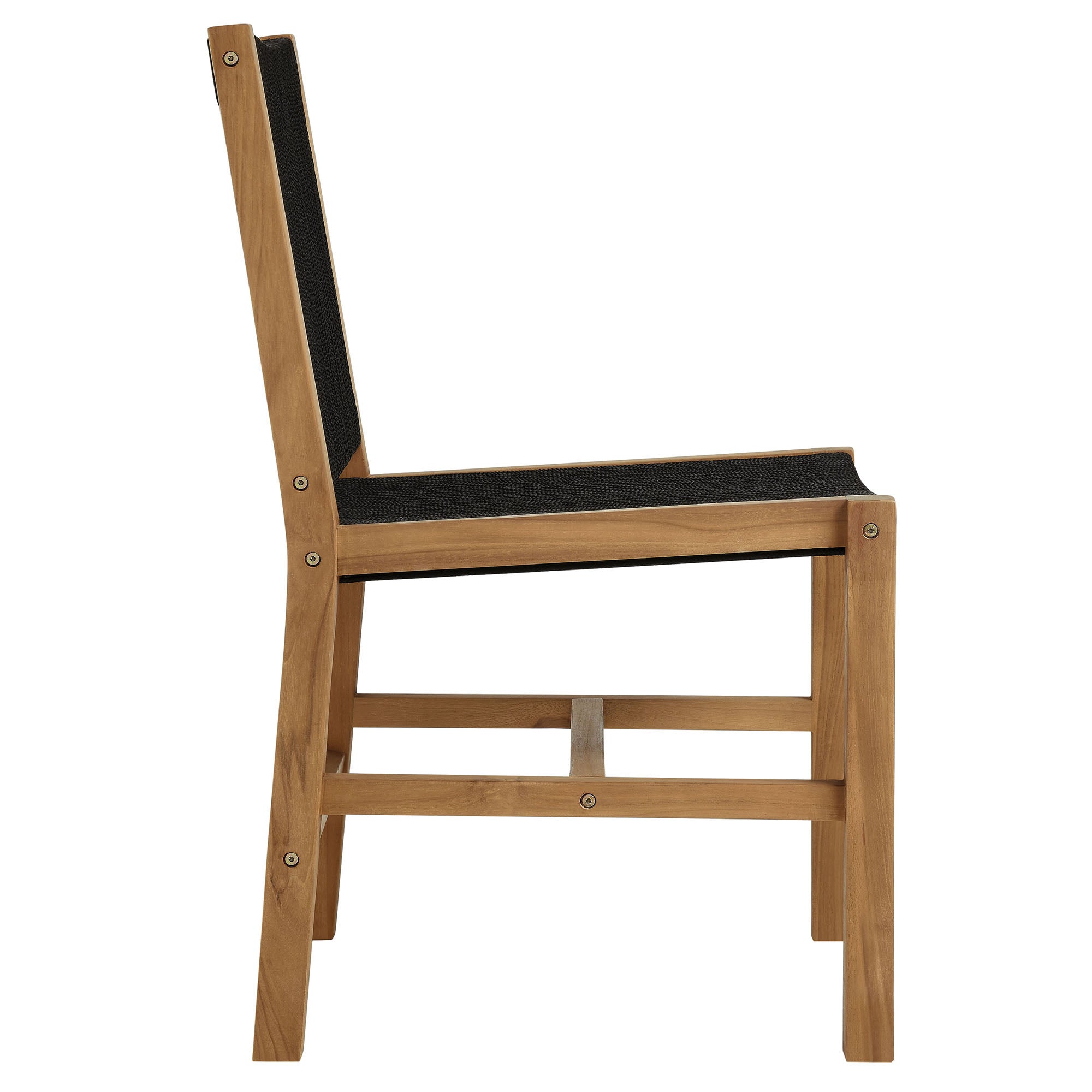 Vienna Outdoor Patio Teak and Rope Armless Dining Chairs Set of 2 - Natural Black