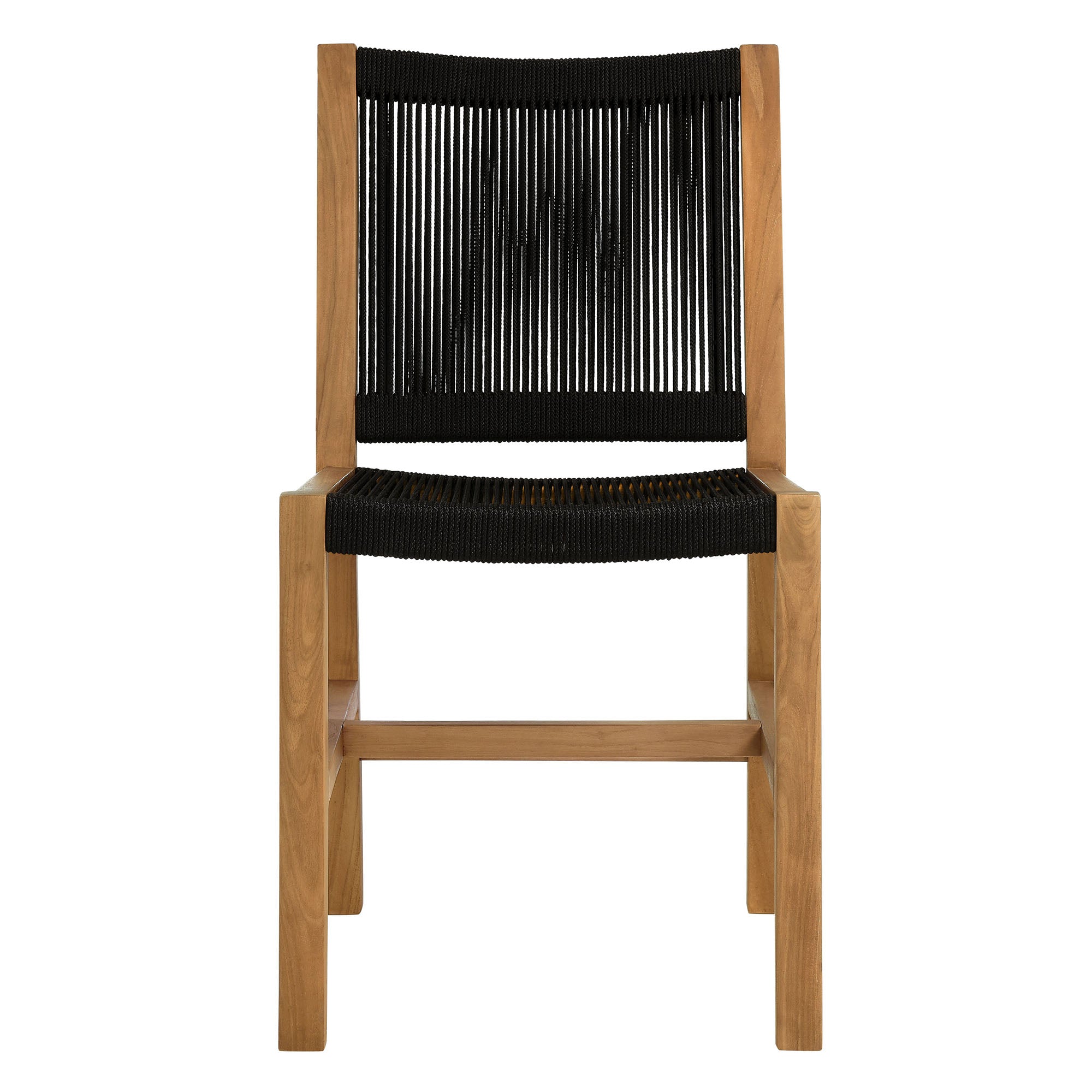 Vienna Outdoor Patio Teak and Rope Armless Dining Chairs Set of 2 - Natural Black