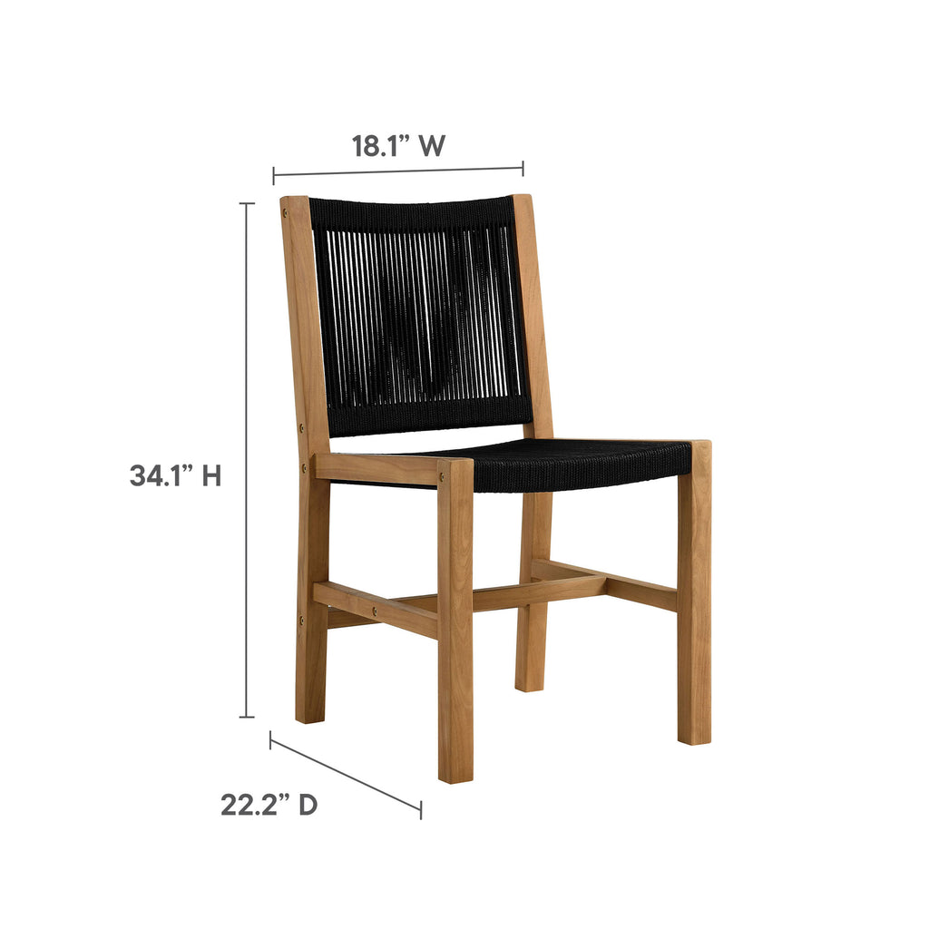 Vienna Outdoor Patio Teak and Rope Armless Dining Chairs Set of 2 - Natural Black