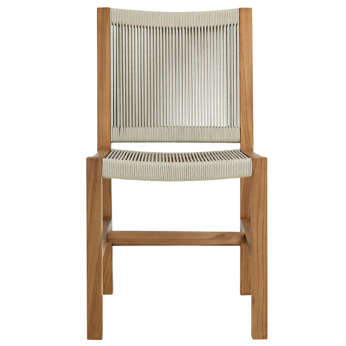 Vienna Outdoor Patio Teak and Rope Armless Dining Chairs Set of 2 - Natural Natural