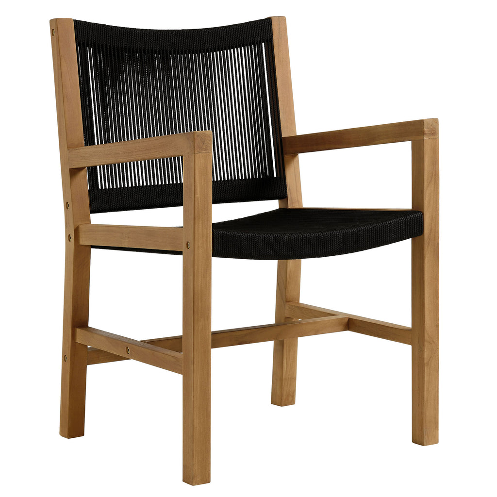 Vienna Outdoor Patio Teak and Rope Dining Armchairs Set of 2 - Natural Black
