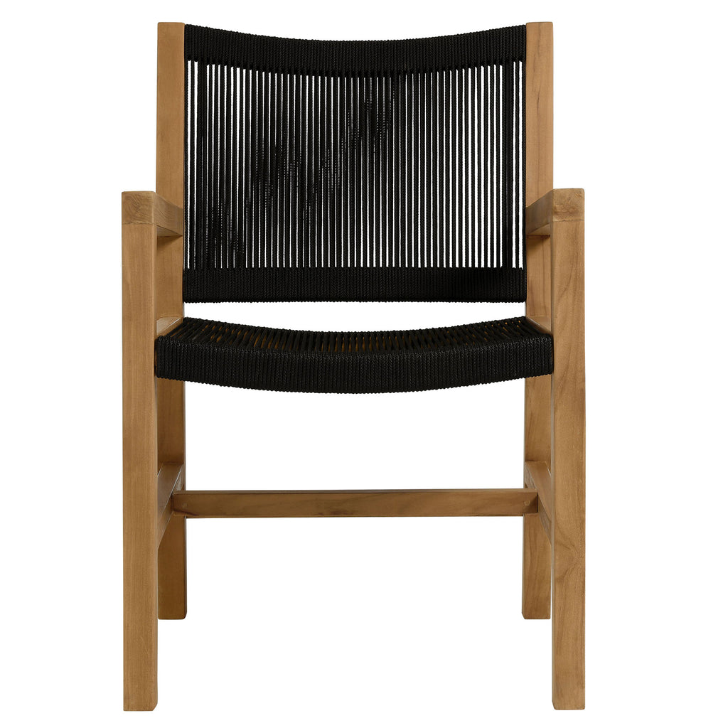 Vienna Outdoor Patio Teak and Rope Dining Armchairs Set of 2 - Natural Black