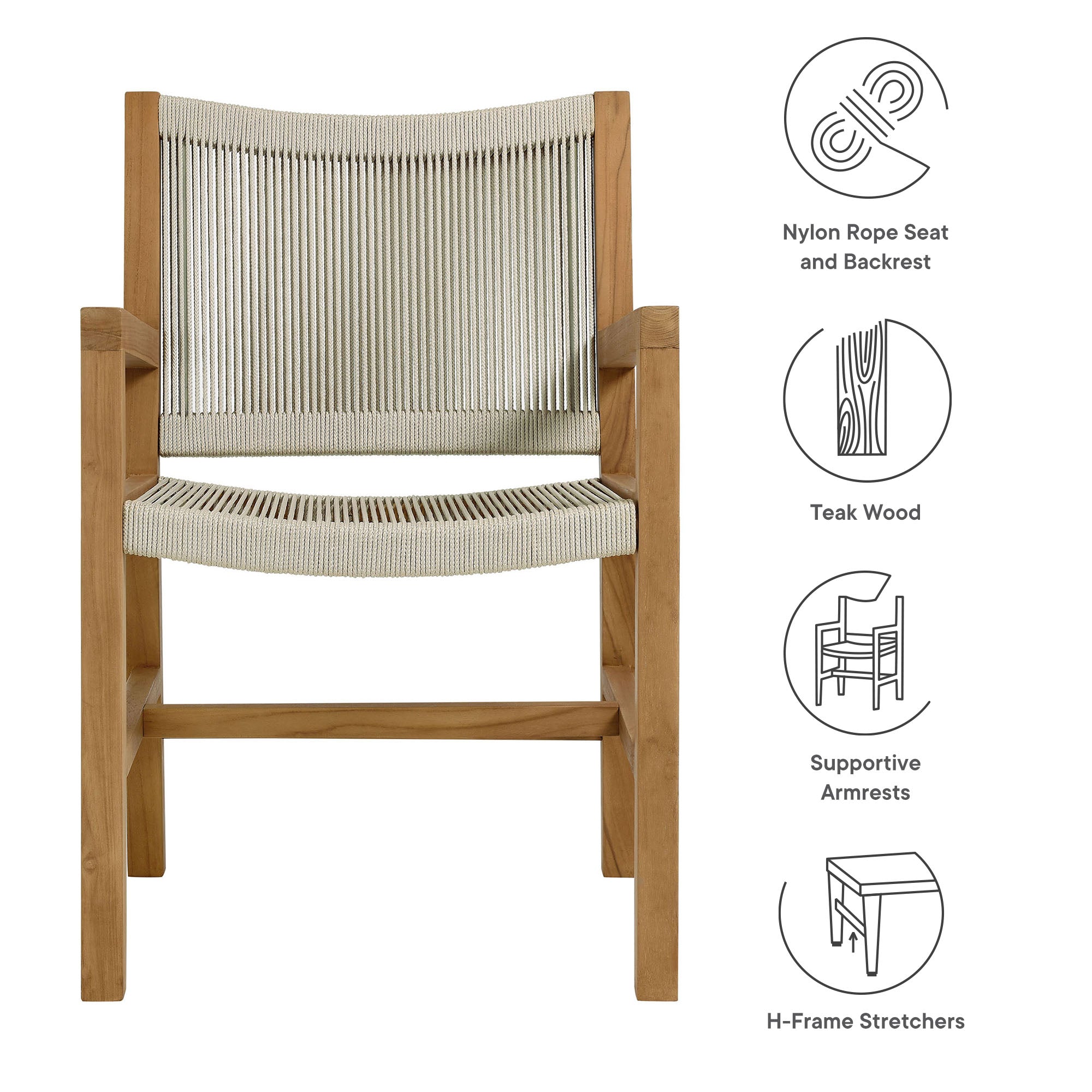 Vienna Outdoor Patio Teak and Rope Dining Armchairs Set of 2 - Natural Natural