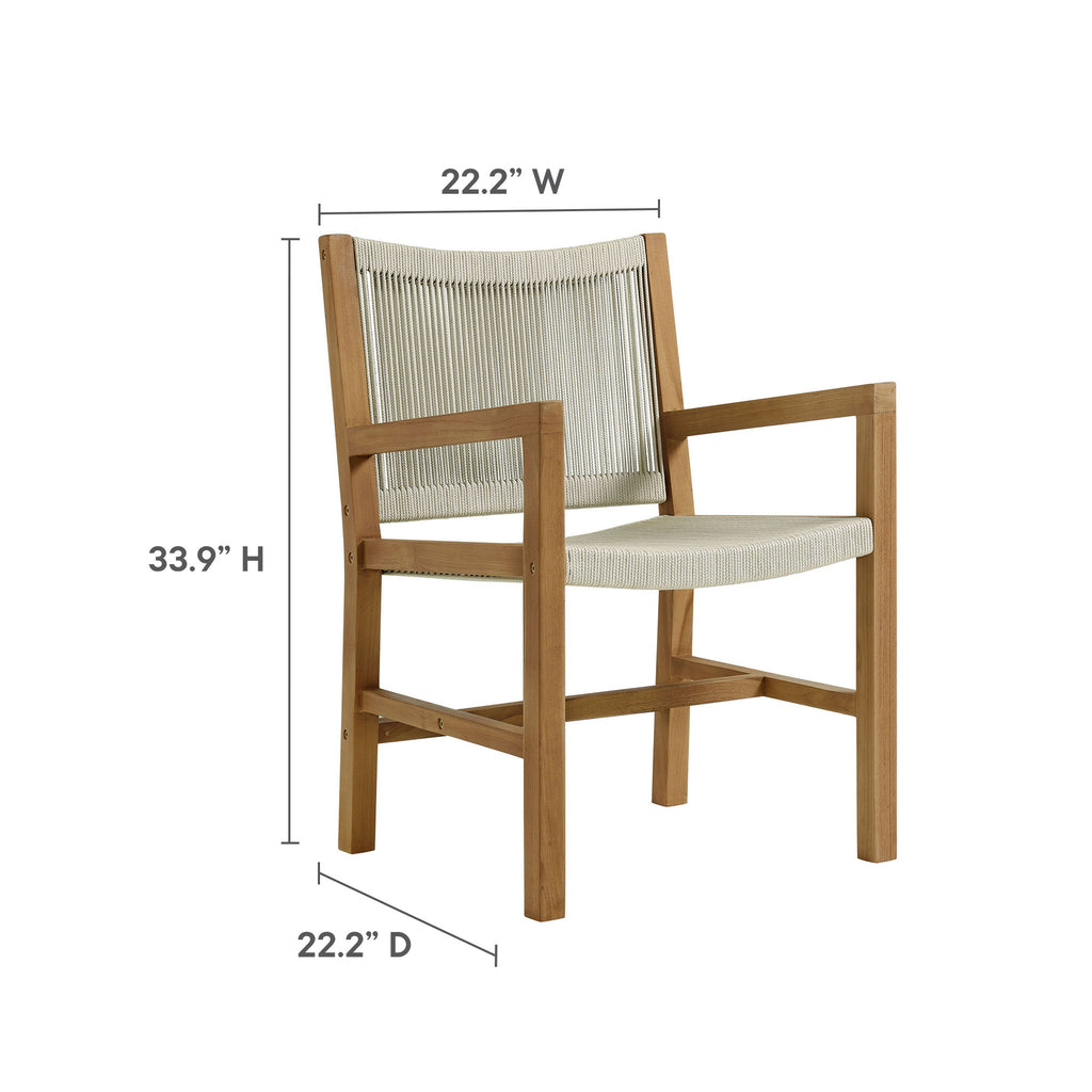 Vienna Outdoor Patio Teak and Rope Dining Armchairs Set of 2 - Natural Natural