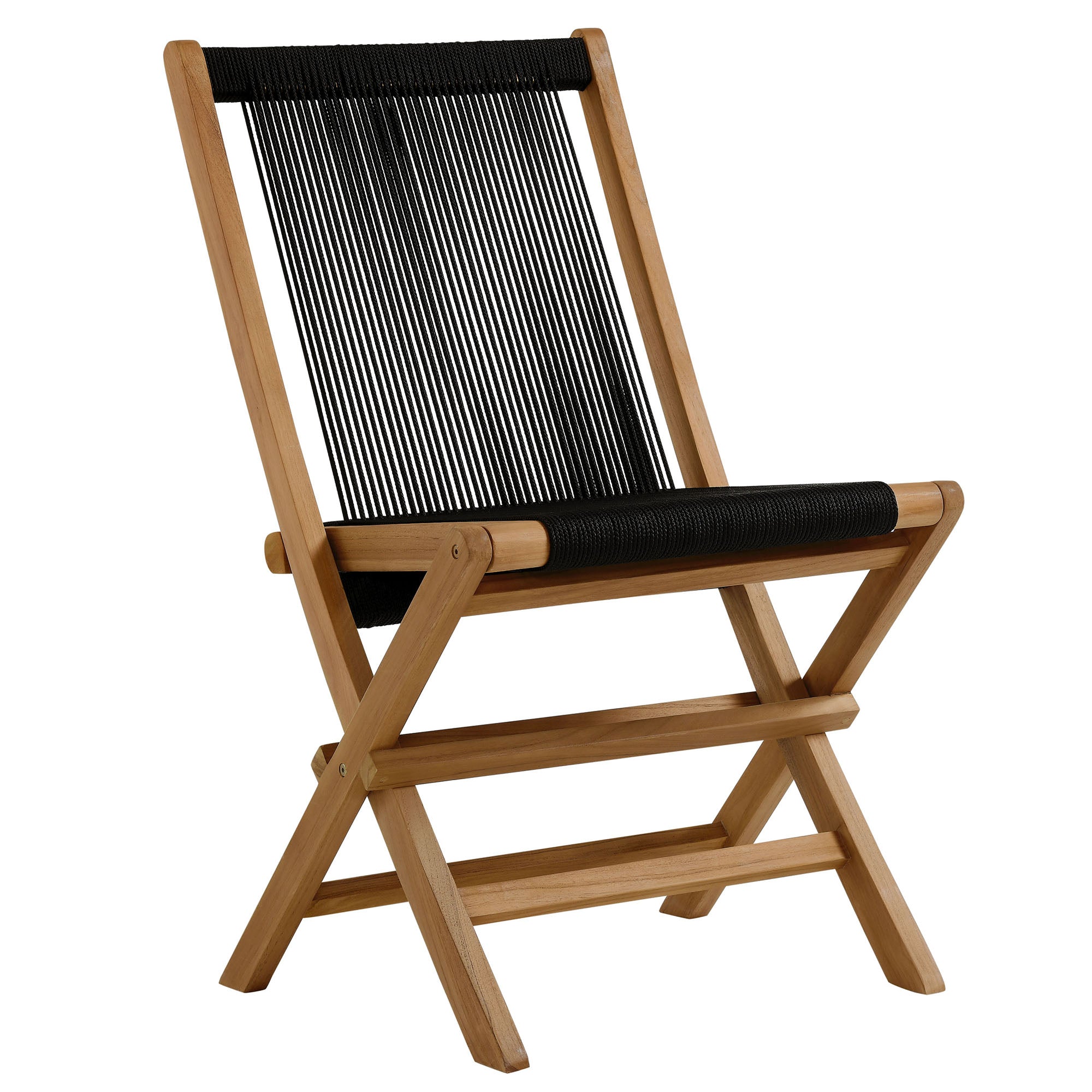 Vienna 5-Piece Outdoor Patio Teak Wood Dining Set with Rope Folding Chairs - Natural Black