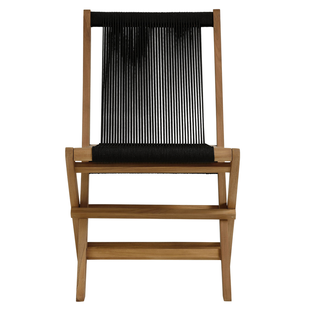 Vienna Outdoor Patio Teak and Rope Folding Chairs Set of 4 - Natural Black