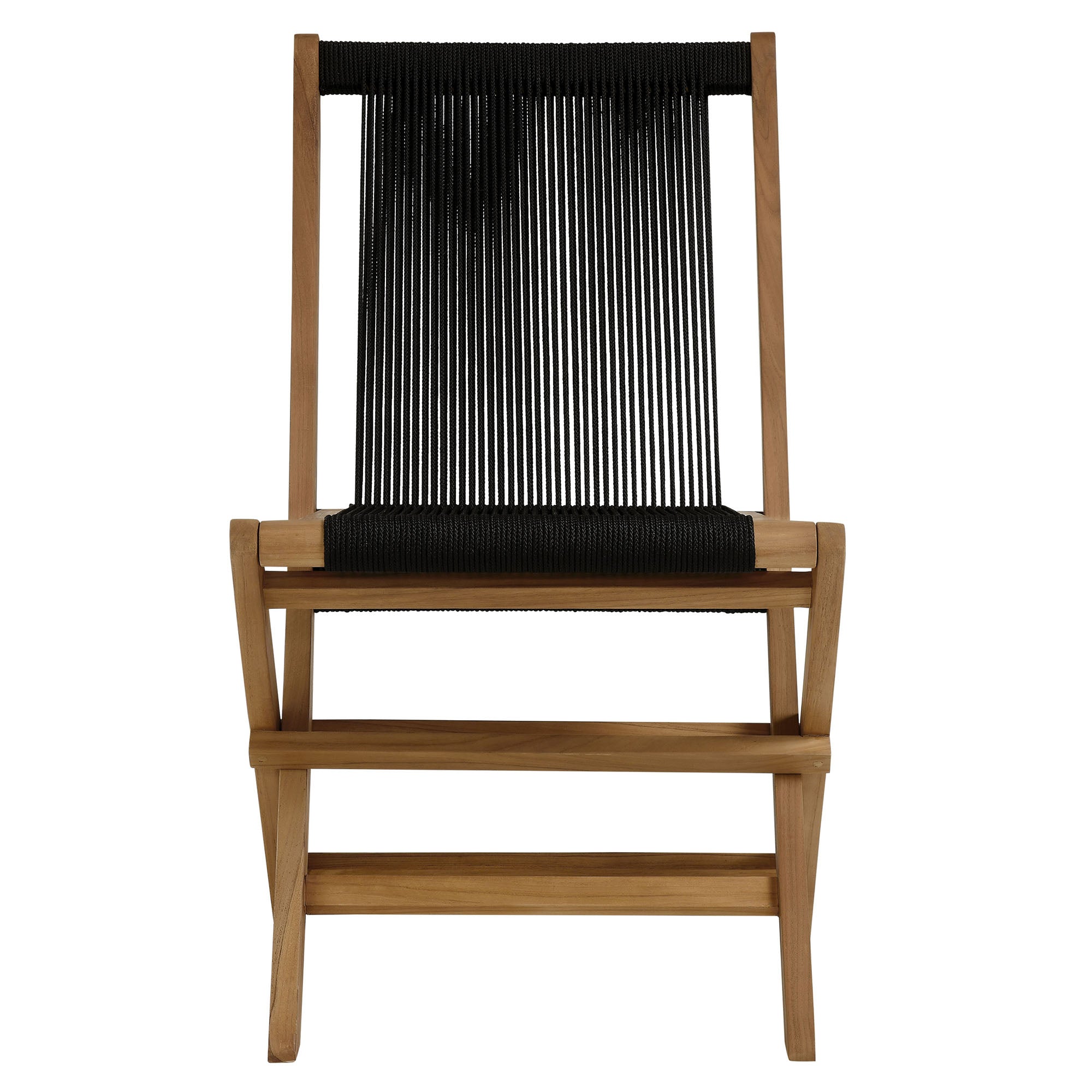 Vienna 5-Piece Outdoor Patio Teak Wood Dining Set with Rope Folding Chairs - Natural Black