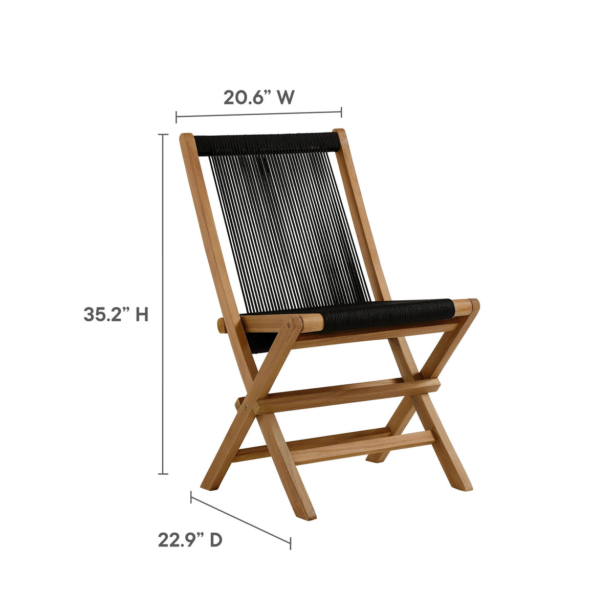 Vienna Outdoor Patio Teak and Rope Folding Chairs Set of 4 - Natural Black