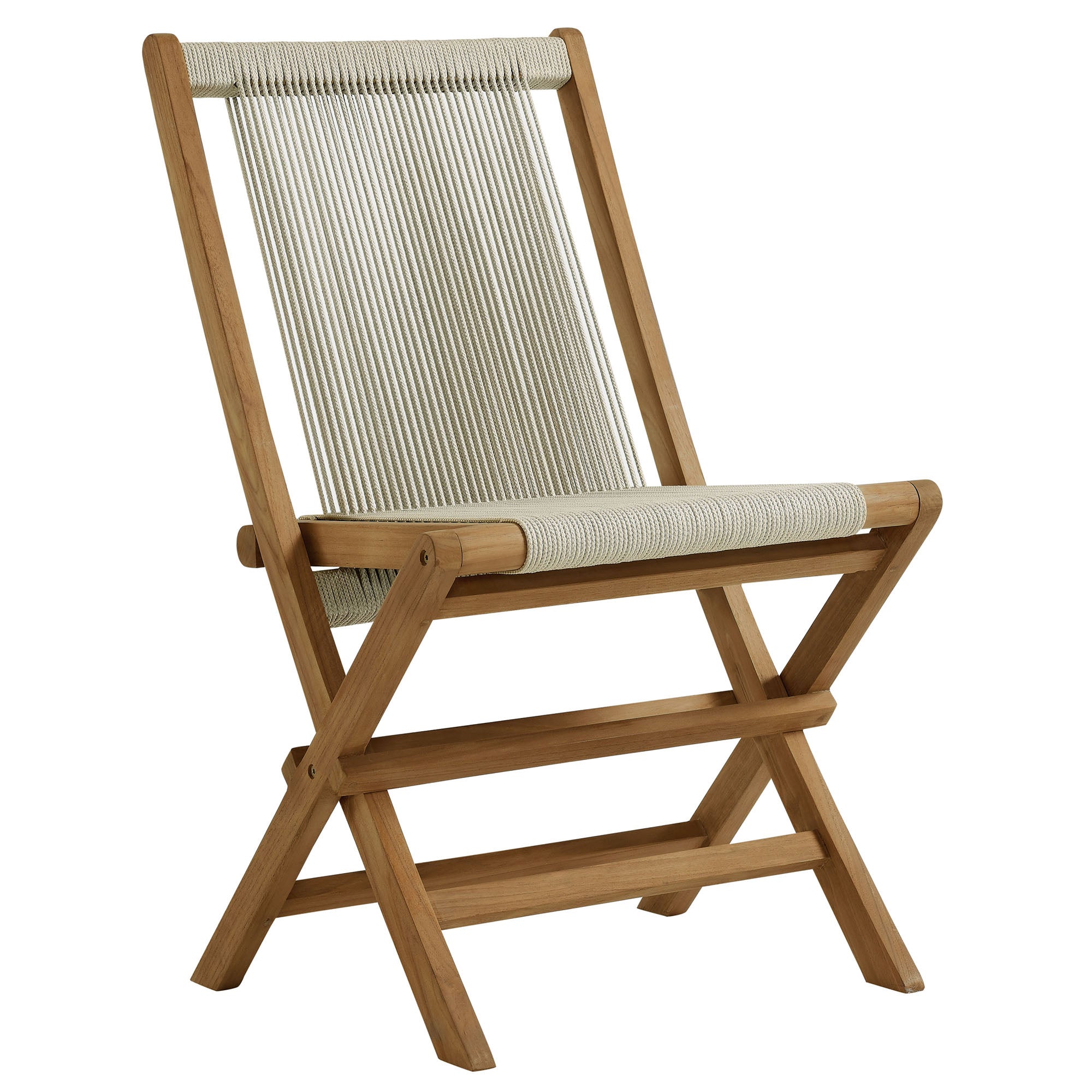 Vienna 5-Piece Outdoor Patio Teak Wood Dining Set with Rope Folding Chairs - Natural Natural