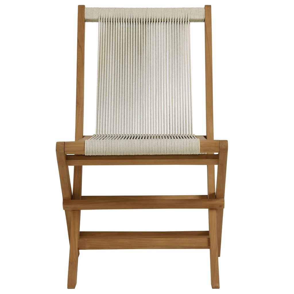 Vienna 5-Piece Outdoor Patio Teak Wood Dining Set with Rope Folding Chairs - Natural Natural