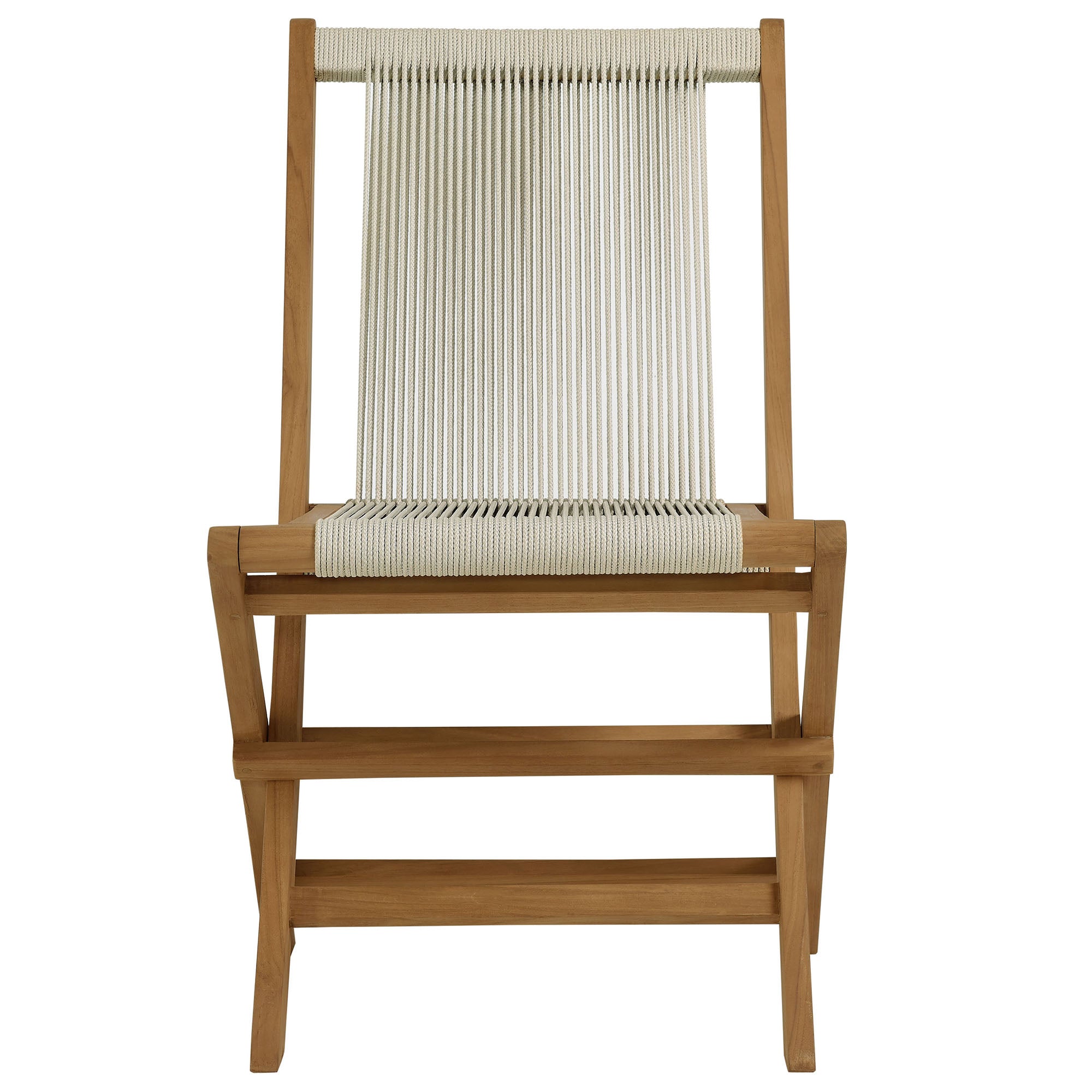 Vienna 5-Piece Outdoor Patio Teak Wood Dining Set with Rope Folding Chairs - Natural Natural