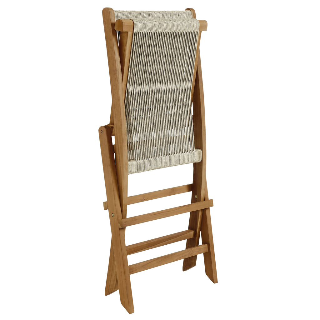Vienna Outdoor Patio Teak and Rope Folding Chairs Set of 4 - Natural Natural