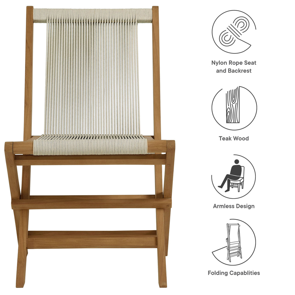 Vienna Outdoor Patio Teak and Rope Folding Chairs Set of 4 - Natural Natural