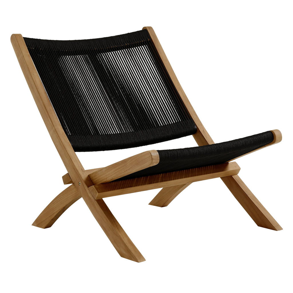 Vienna Outdoor Patio Teak and Rope Folding Accent Lounge Chair - Natural Black