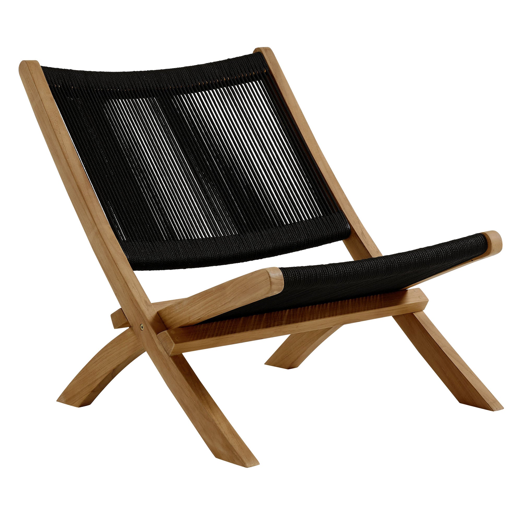 Vienna Outdoor Patio Teak and Rope Folding Accent Lounge Chair - Natural Black