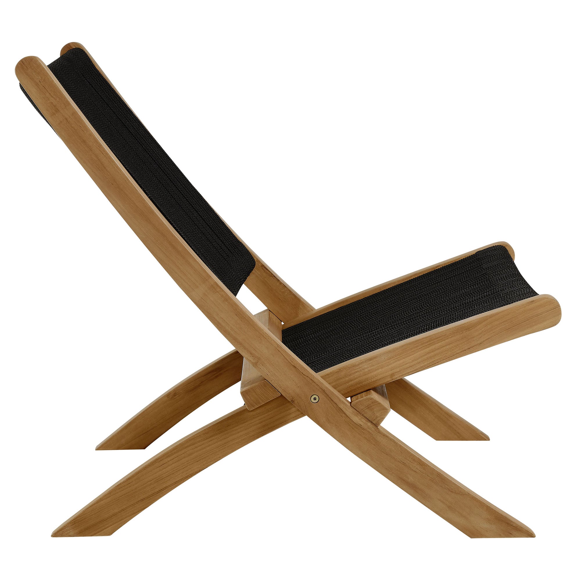 Vienna Outdoor Patio Teak and Rope Folding Accent Lounge Chair - Natural Black