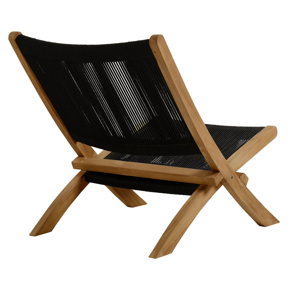 Vienna Outdoor Patio Teak and Rope Folding Accent Lounge Chair - Natural Black