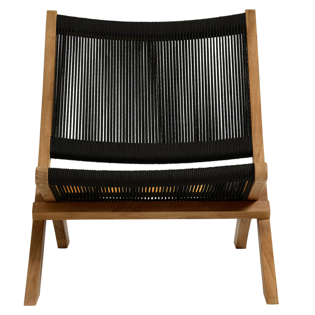 Vienna Outdoor Patio Teak and Rope Folding Accent Lounge Chair - Natural Black