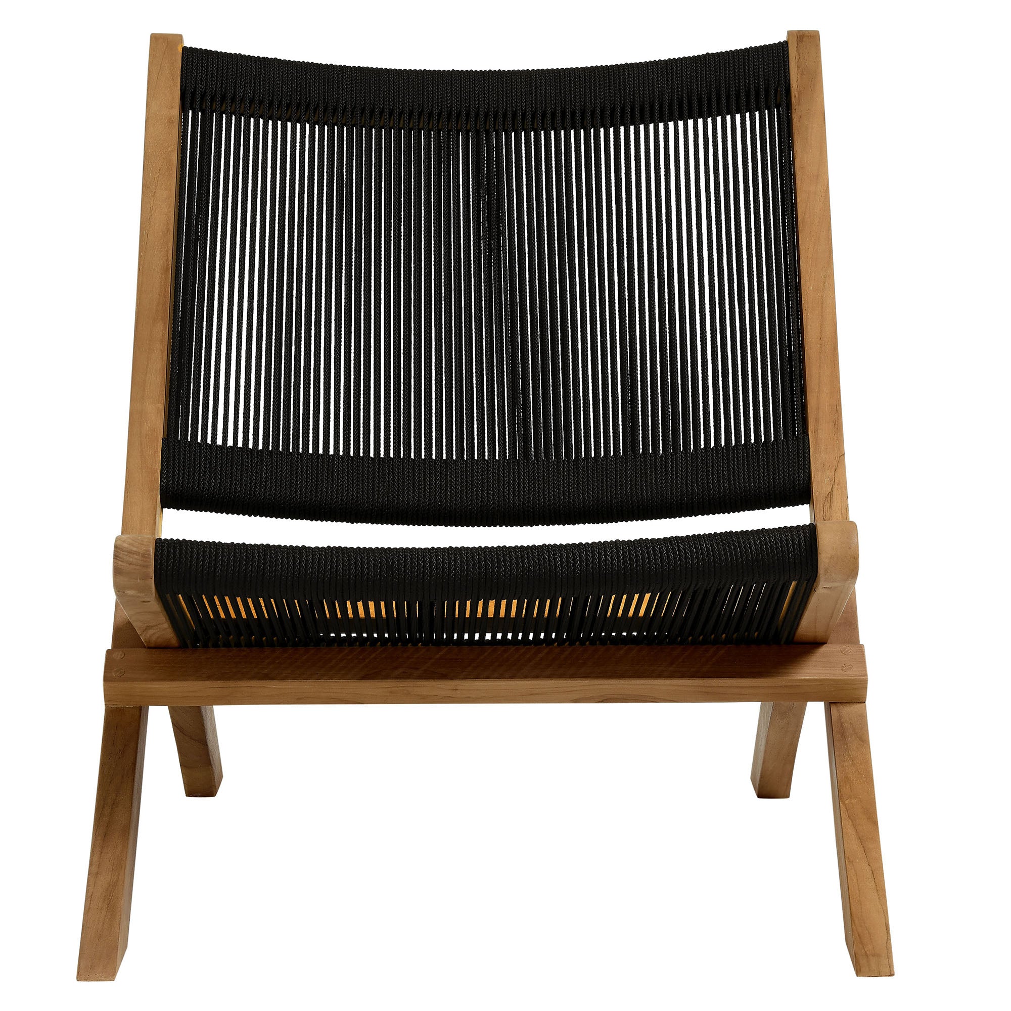 Vienna Outdoor Patio Teak and Rope Folding Accent Lounge Chair - Natural Black