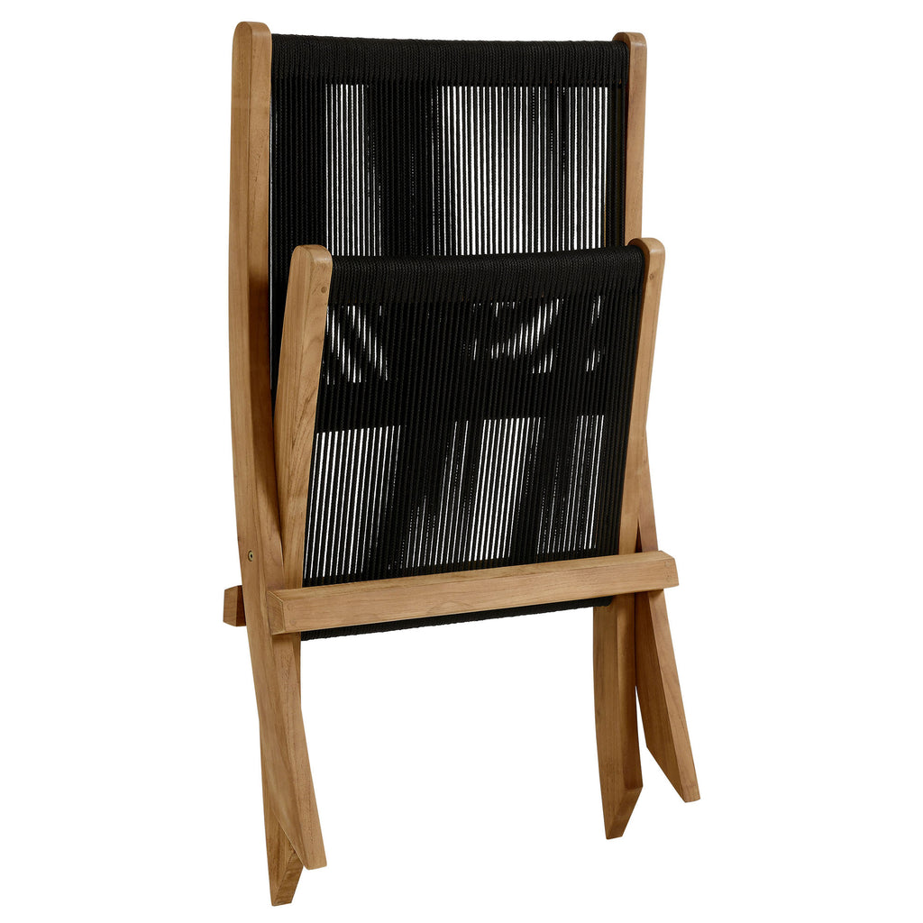 Vienna Outdoor Patio Teak and Rope Folding Accent Lounge Chair - Natural Black