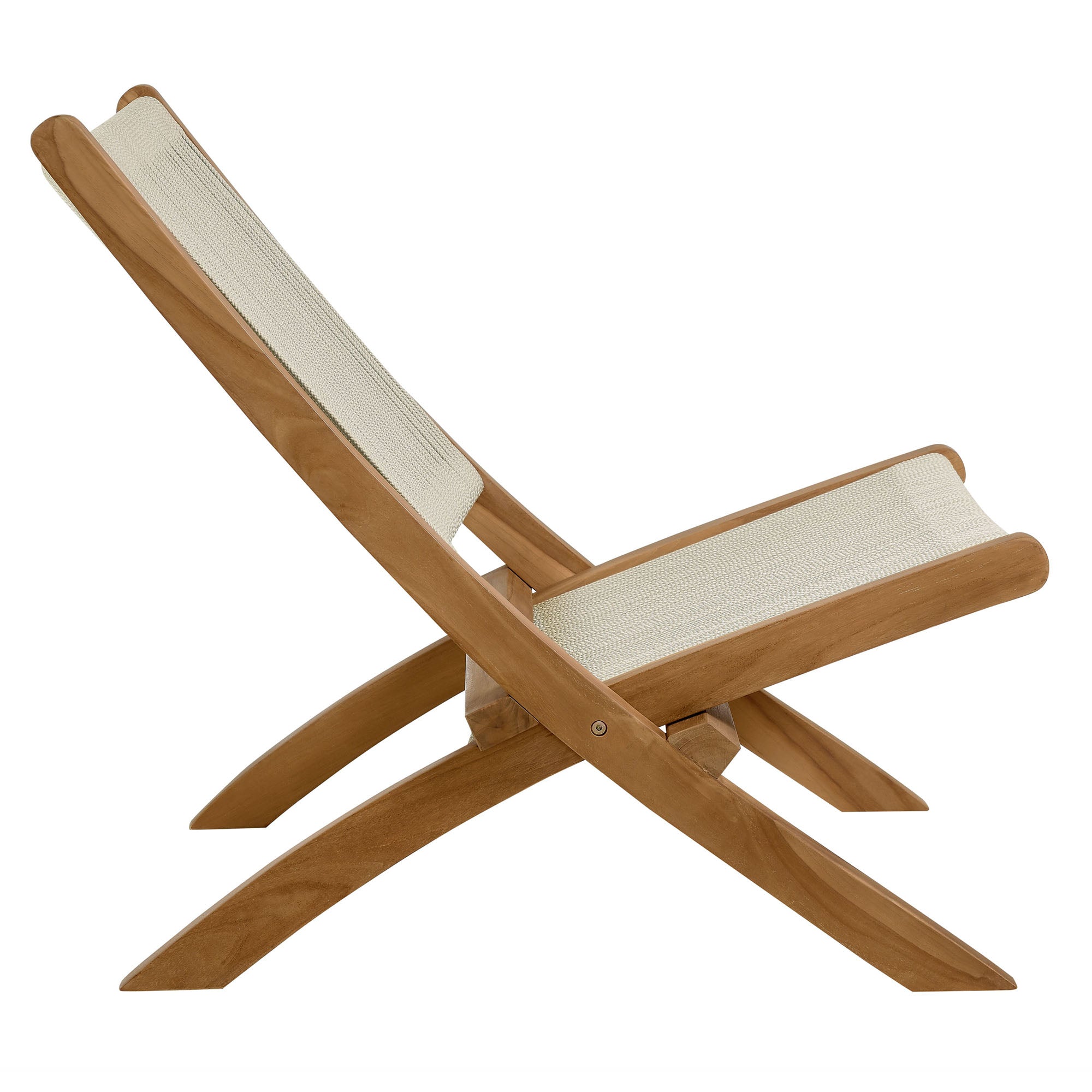 Vienna Outdoor Patio Teak and Rope Folding Accent Lounge Chair - Natural Natural