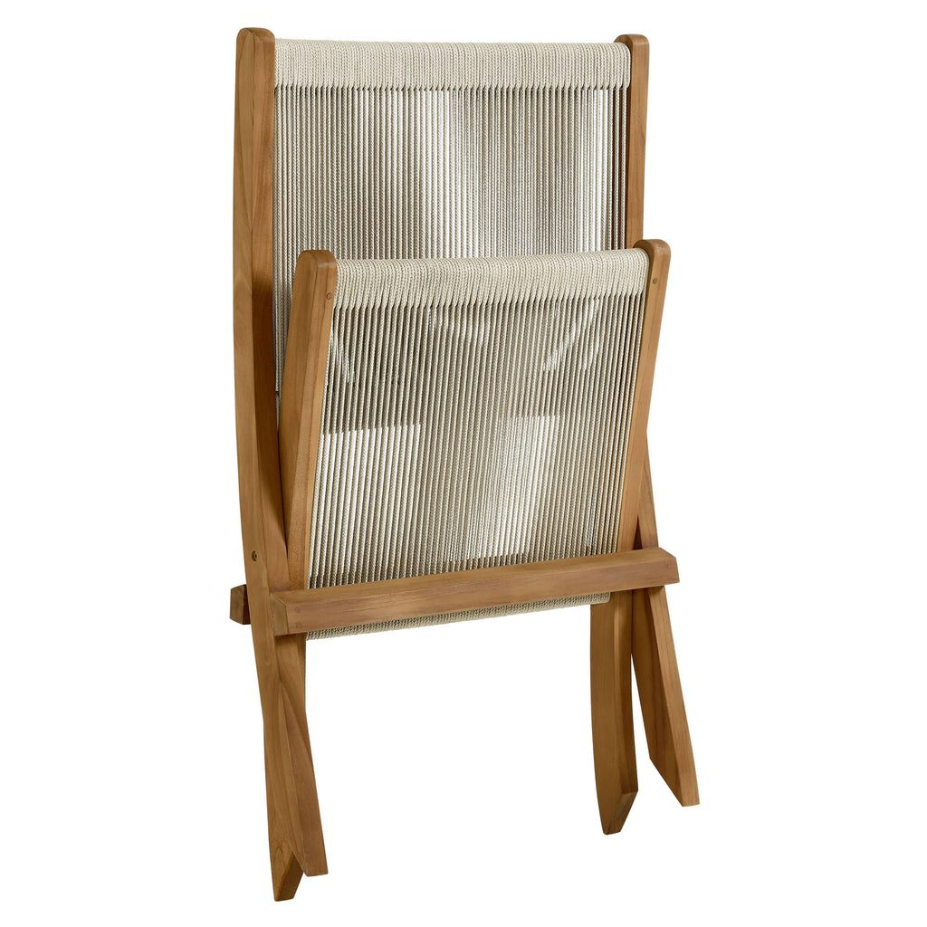 Vienna Outdoor Patio Teak and Rope Folding Accent Lounge Chair - Natural Natural