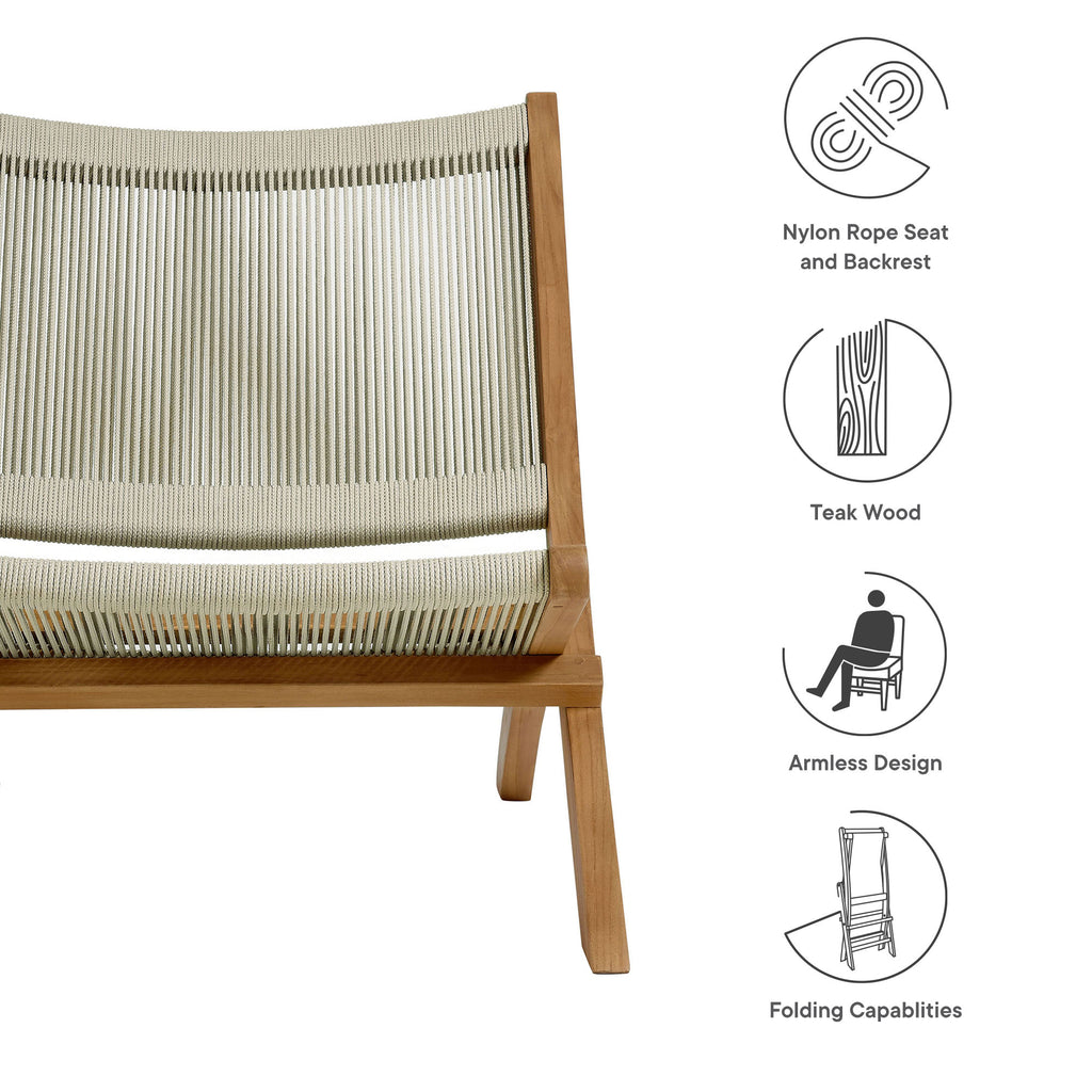 Vienna Outdoor Patio Teak and Rope Folding Accent Lounge Chair - Natural Natural