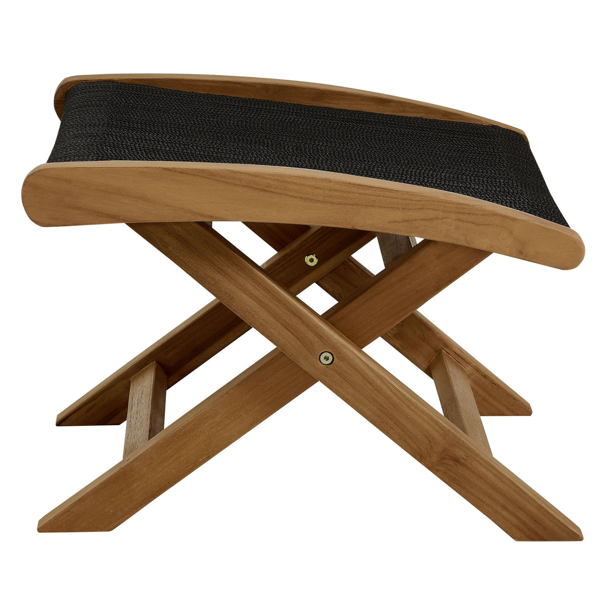 Vienna Outdoor Patio Teak and Rope Folding Ottoman - Natural Black