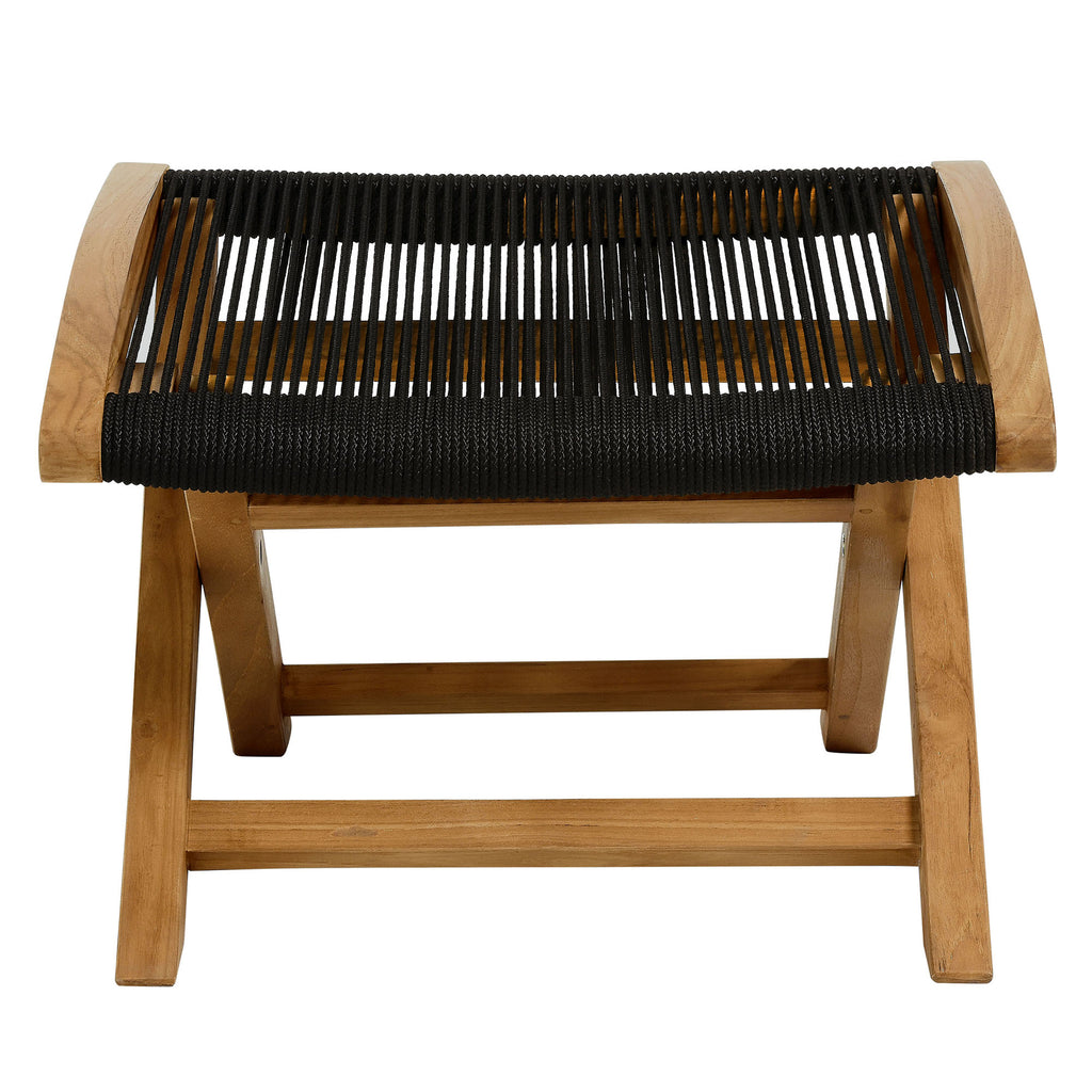 Vienna 2-Piece Outdoor Patio Teak and Rope Folding Accent Lounge Chair and Ottoman Set - Natural Black