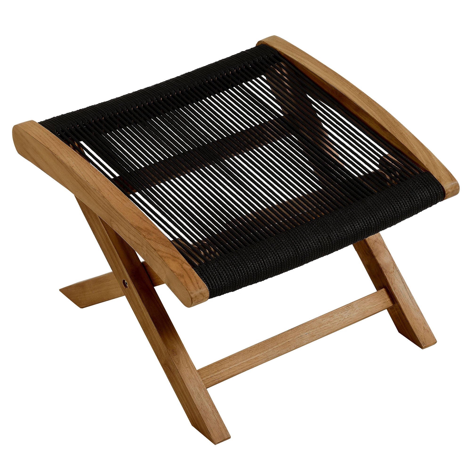 Vienna Outdoor Patio Teak and Rope Folding Ottoman - Natural Black