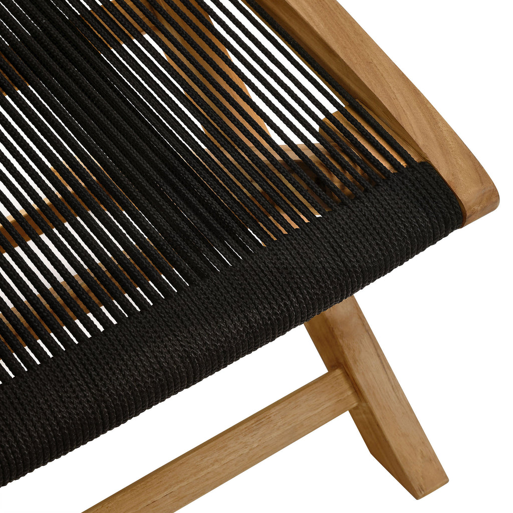 Vienna Outdoor Patio Teak and Rope Folding Ottoman - Natural Black