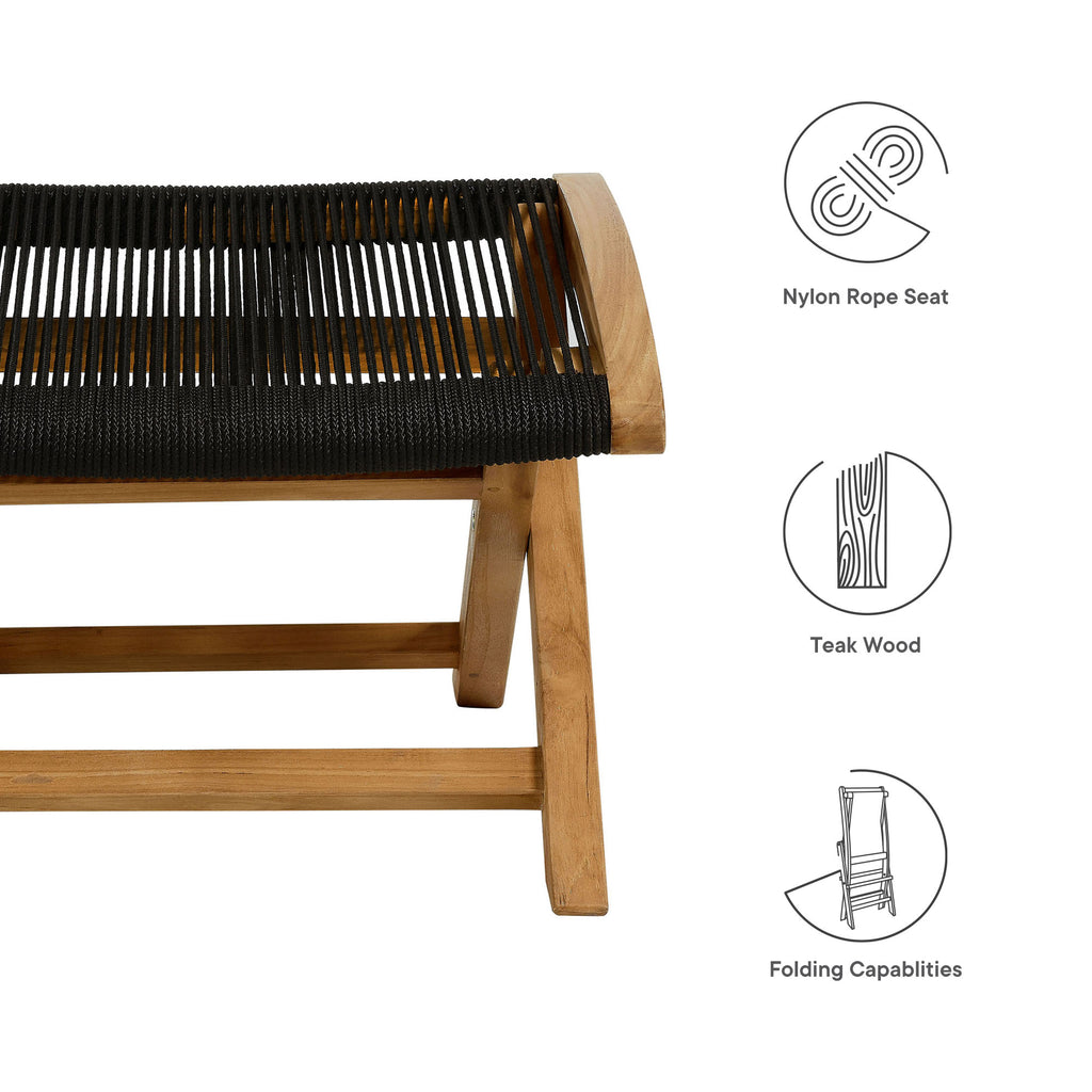 Vienna Outdoor Patio Teak and Rope Folding Ottoman - Natural Black